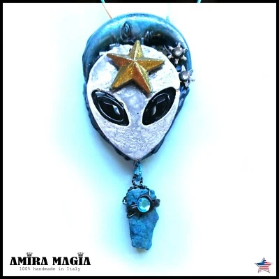 Magic Talisman Jewelry Necklace Amulet Pendant Moon Stars Aliens Stone Fururist - Image 1 of 4
