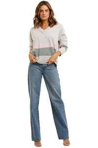 BANDE STUDIO Colour Block Knit Sweater Grey Pink Green Size 8 AU RRP 199 - Picture 1 of 9