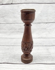 Vintage Sheesham Wood Hand Carved Floral Candlestick Made in India - Picture 1 of 6