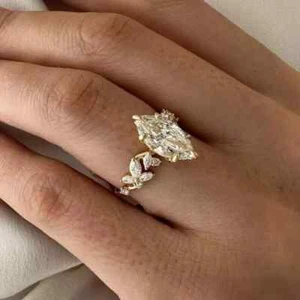 2Ct Marquise Cut Lab Created Diamond Halo Engagement Ring 14k Yellow Gold Plated - Picture 1 of 5
