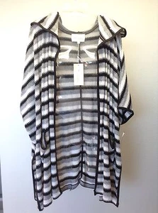 TWO By VINCE CAMUTO ~NEW Striped Knit Hooded Open Cardigan Beach Slouch Sweater - Bild 1 von 5