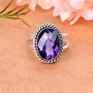 Purple Amethyst Gemstone 925 Sterling Silver Jewelry Ring All Size, Gif For Her - Picture 1 of 4