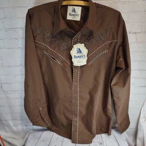 Ranger's Western Button/Snap Down Shirt Brown Embr detailing 117Ca01 Men's Sz M - Picture 1 of 8