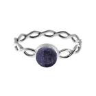 Blue Goldstone Ring Sterling Silver Woven Band Km040