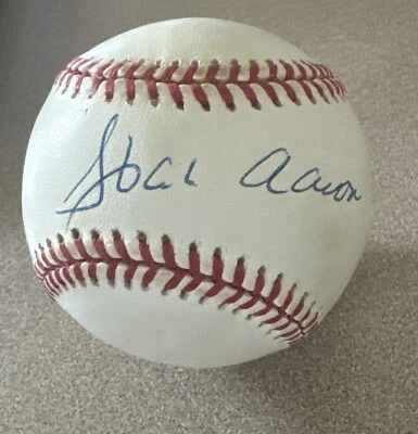Hank Aaron Signed Baseball Center Sweet Spot Auto Blue Rawlings 1990s Braves PSA - Image 1 of 4