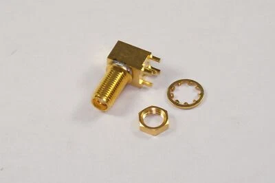 142-0701-551 Emerson SMA Female Connector Jack Right Angle Gold Bulkhead Panel - Image 1 of 2