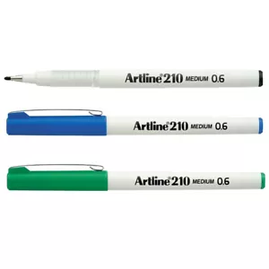 ARTLINE 210 FINELINER PEN MARKER Tip 0.6mm Medium Fibre Green Blue Black Color - Foto 1 di 6