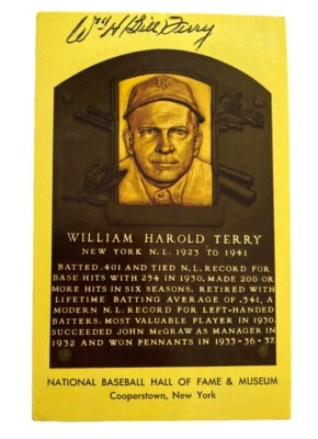 Bill Terry NY Giants Signed Auto Baseball Hall Of Fame HOF Plaque PSA/DNA (B59) - Image 1 of 2