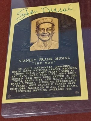 Stanley Frank Musial Signed Baseball HOF Gold Plaque JSA COA - Image 1 of 4