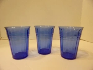 HAZEL ATLAS 3 TUMBLERS MODERNTONE COBALT - Picture 1 of 4