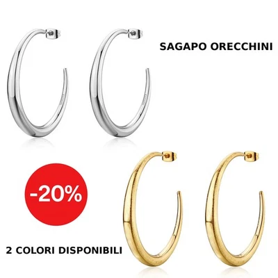 Orecchini Donna Cerchio Grandi Acciaio Oro Chunky Sagapo Gioielli SHK120 SHK121 - Immagine 1 di 2