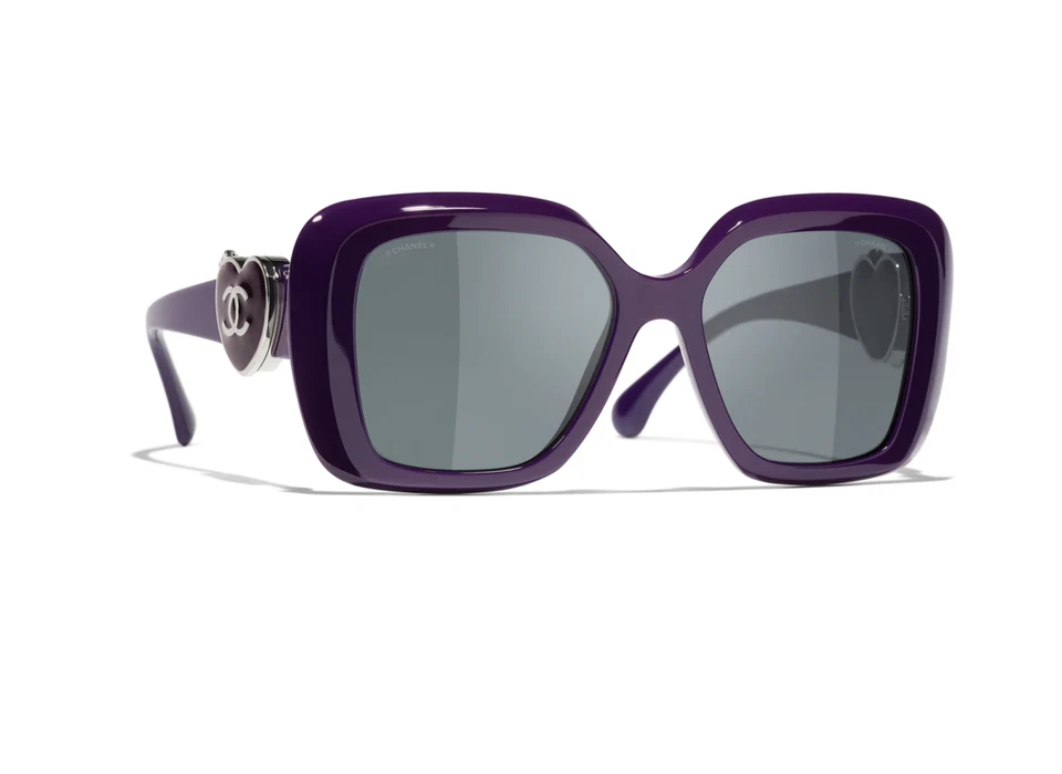 Gafas de sol Chanel 5518 1759/S4 54 gris púrpura corazones cuadrados de gran tamaño CH5518 Foto 1 de 1