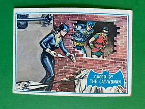 1966 Vintage Topps Batman Blue Bat Cowl Card #5b Caged By The Catwoman - Picture 1 of 2