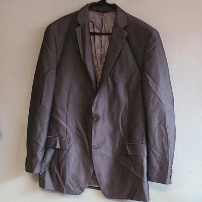 男式 44L 灰色西装套装运动外套夹克 2 按钮微妙人字形条纹 — 第 1/4 张图片