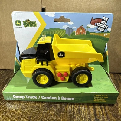 New John Deere Yellow Construction Dump Truck Vehicle Push Button Light Up Sound - Image 1 of 4