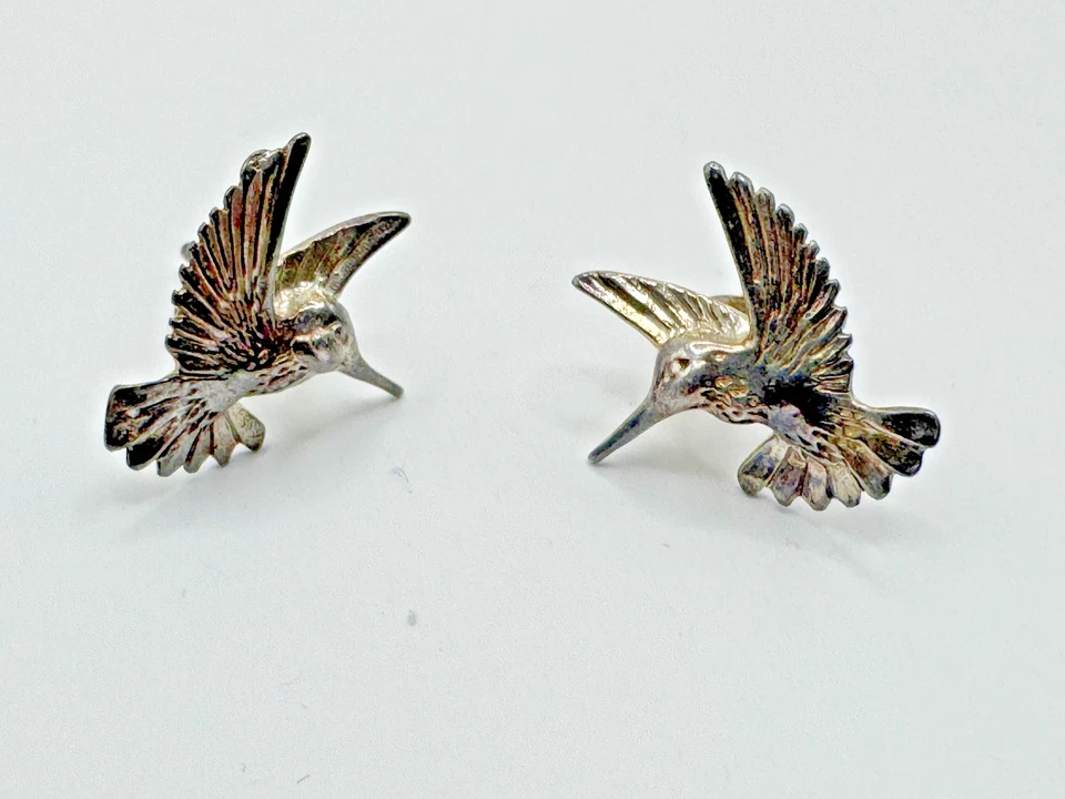 HUMMINGBIRD STUD 耳环 纯银 POST 飞行鸟 珠宝 复古 — 第 1/4 张图片