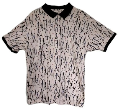 复古 NITRO 高尔夫 Polo 衫男式 XXL 抽象棒人印花白色 — 第 1/4 张图片