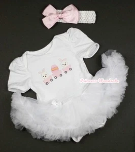 EASTER Pure White Jumpsuit Rabbit EGG with White Baby Girl Dress NB-12Month - Picture 1 of 3