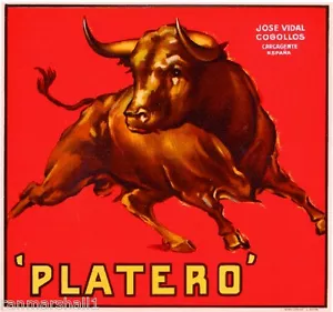 Espana Spanisch Spanien Platero Bulle Orange Zitrus Obstkiste Etikett Druck - Bild 1 von 1