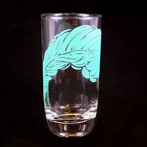 Turquoise Feather Glass Tumbler Vintage 1970s MCM Plume Decal Replacement JRB a - Picture 1 of 5
