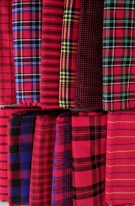 African Maasai Tribal Shuka Throw Blanket Wrap Bedspread Red Blue Black Kenya - Picture 1 of 15