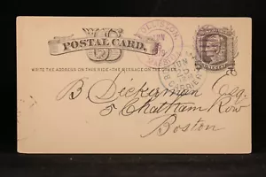 Massachusetts: Holliston 1879 Postal Card, Purple Double Ring CDS & Grid Cancel - Picture 1 of 2