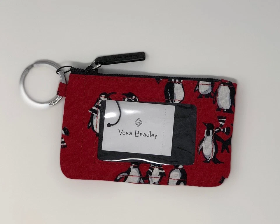 2018 Vera Bradley Zip ID Credit Card Case Retired Playful Penguins Red Tag