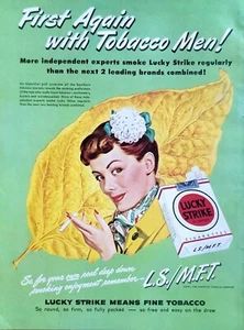 Lucky Strike VINTAGE 1948 Magazinanzeige, schönes grünes Tabakblatt - Bild 1 von 1