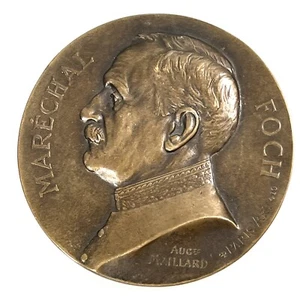 Plaque bronze Fonte uniface du Maréchal Foch WW1 signé Maillard médaille 14-18 - Picture 1 of 2