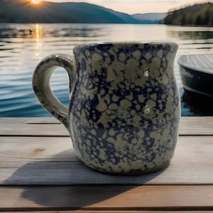Beaumont Brothers Pottery BBP blue spongeware stoneware coffee cup mug No Damage - Picture 1 of 3