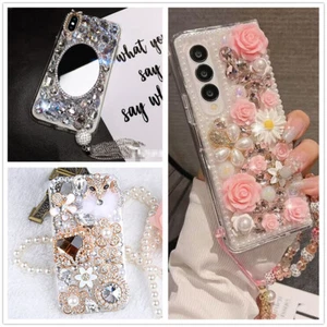 Flower Women/Girl Bling Glitter Rhinestone Wrist Hand Strap Back Soft Phone Case - Picture 1 of 16