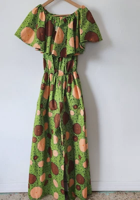 Womens Handmade Romper Coverall Green Geometric Full Length Pockets XL - Изображение 1 из 4