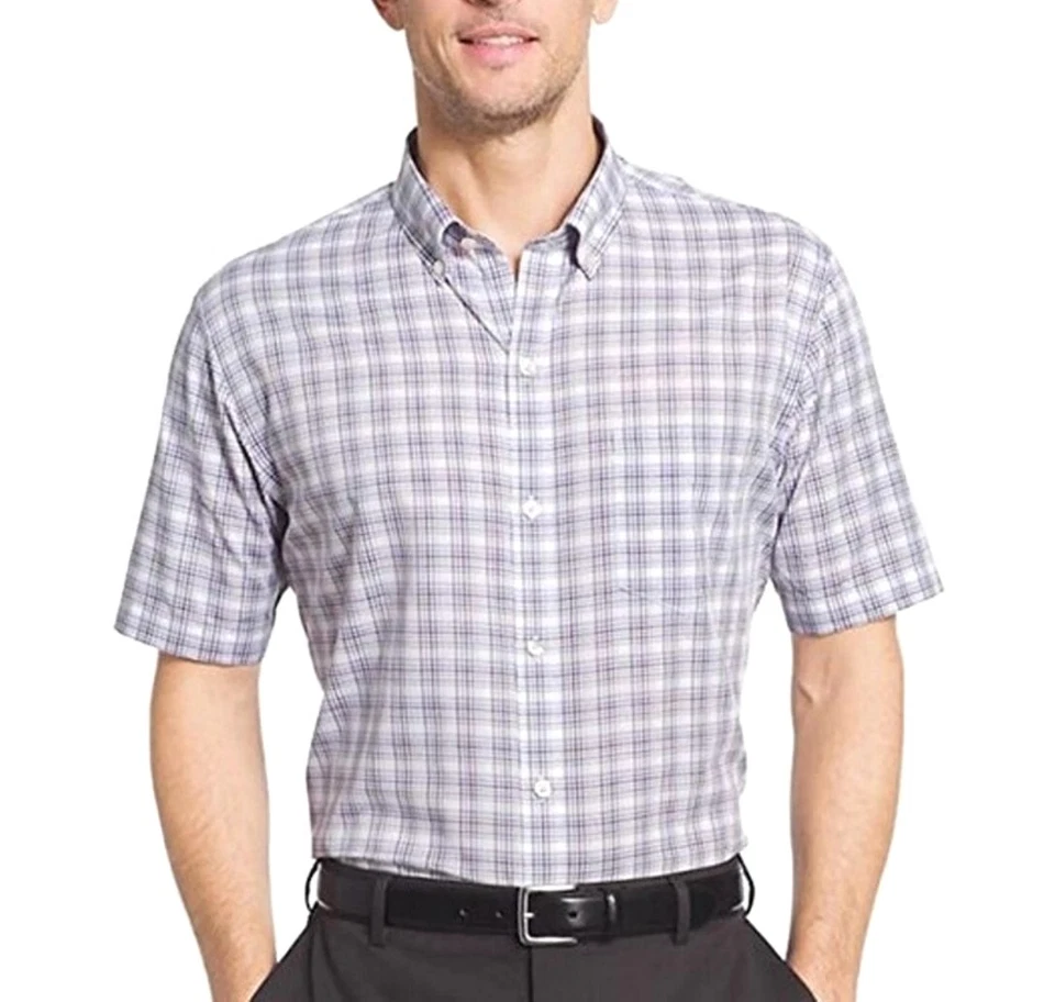 Van Heusen Short Sleeve Shirt Flex Stretch Classic Fit No Iron Button Down Purpl - Image 1 of 1