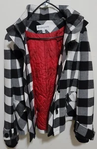 Pendleton Womens Plaid Black and White Coat with Hood and toggle buttons Large - Picture 1 of 10