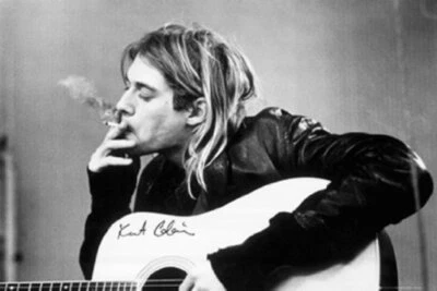 DECOR LOGISTICS Kurt Cobain Smoking Holding Guitar Music Cool Wall Decor Art Print Poster 36x24