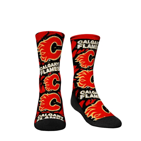 Youth Rock Em Socks Calgary Flames Allover Logo & Paint Crew Socks Cover