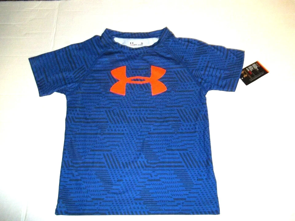 NEW UNDER ARMOUR boys short sleeve blue shirt orange logo  sz 5 - Image 1 of 1