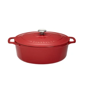 Cocotte ovale 33 cm chasseur rouge uni interieur sable fonte émaillée 41x26 cm - Imagen 1 de 2