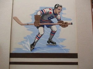 RUTH BELLITTO PAINTING AMERICAN ILLUSTRATION HOCKEY PLAYER 1940'S VINTAGE WPA - Picture 1 of 7