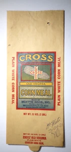 Vintage Paper Sack Bag - CROSS CORN MEAL, BEATTIE BROS., MECHANICSVILLE VA  1971 - Picture 1 of 1