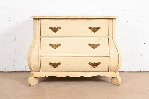 Baker Furniture Dutch Cream Painted Oak Bombe Chest or Commode Cover