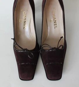 Auth CHANEL Brown Suede Leather Bow Pumps Shoes Size 37.5 $425 - Picture 1 of 11
