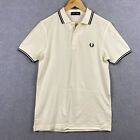 Fred Perry Polo Shirt Mens Small White Short Sleeve Embroidered Navy Logo Cotton