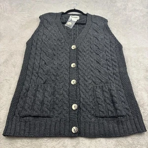 NWOT Aran Crafts Sweater Vest Womens XL Gray Fisherman Chunky Irish Cable Knit - Picture 1 of 11