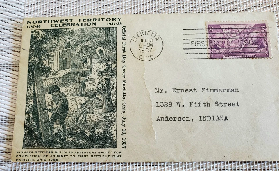 1937 Marietta OH FDC & 1938 Wooden Nickels – Northwest Territory 150th Set - Image 1 of 4