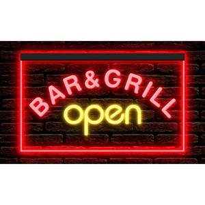 Bar & Grill OPEN Cafe BBQ Restaurant Dual Color Two Tone illuminated Neon Sign - Picture 1 of 25