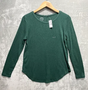 Maurices 24/7 Womens Long Sleeve Ribbed Green Top Lace Trim Round Neck Size M - Picture 1 of 6
