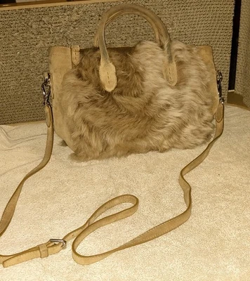 Ralph Lauren Fur And Leather Purse. Used Good Condition And POMS - Image 1 of 4