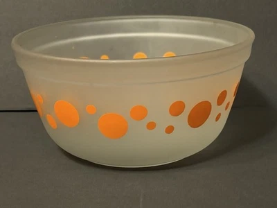 Tigela de mistura vintage de vidro fosco âncora ponto laranja bolinhas 2,5 qt - Imagem 1 de 4