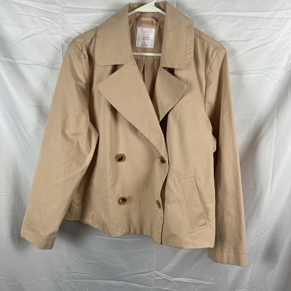 Chaqueta de trinchera corta LC Lauren Conrad doble pecho melocotón/rubor grande Foto 1 de 4